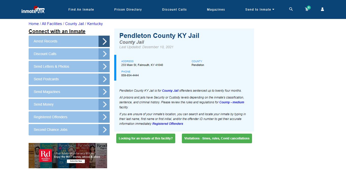 Pendleton County KY Jail - Inmate Locator - Falmouth, KY